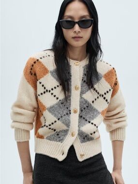Mango Rhombus Argyle Cardigan With Buttons
